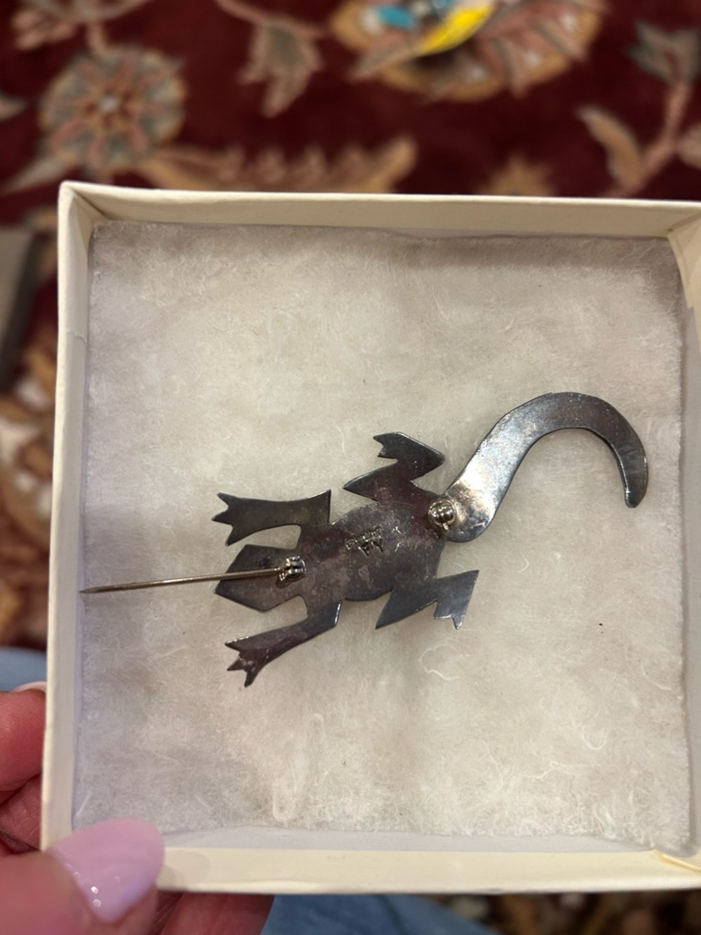 Navajo Sterling Silver Lizard Brooch with Turquoise Stones Frank Yazzie - Picture 5 of 11